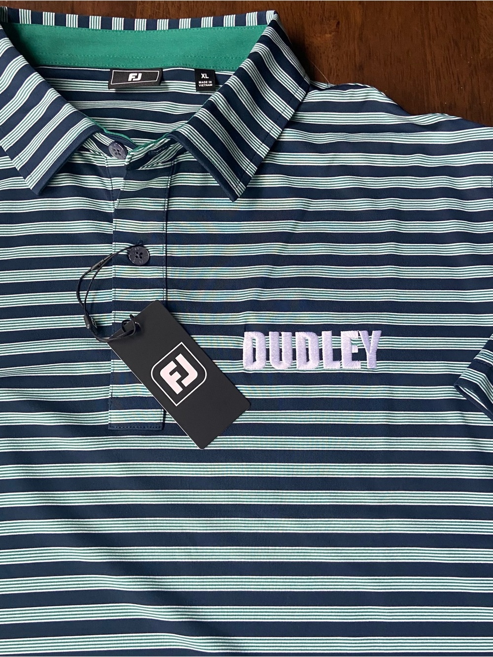 FootJoy Golf Polo Shirt Mens XL Navy Field Green White Striped NWT Dudley